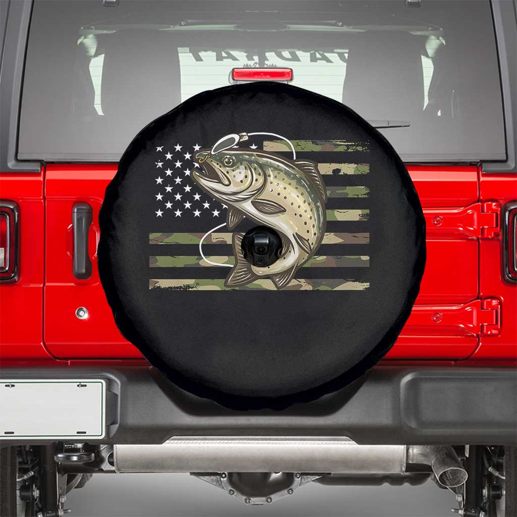 Camo Bass Fishing Spare Tire Cover Patriotic US Flag Fisherman - Wonder Print Shop
