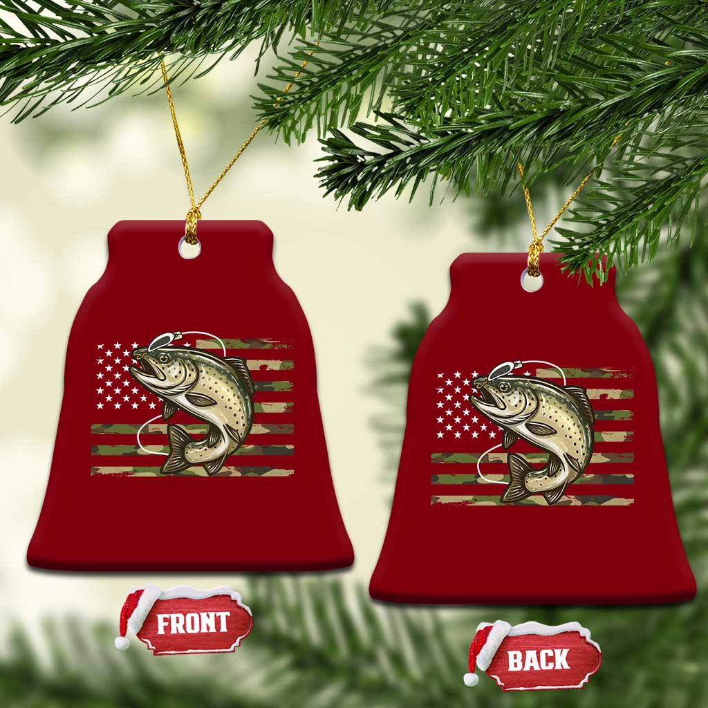 Camo Bass Fishing Ceramic Ornament Patriotic US Flag Fisherman - Wonder Print Shop