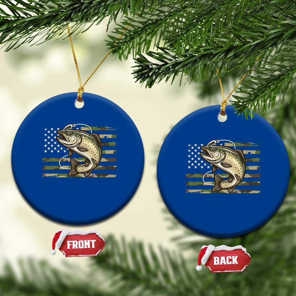 Camo Bass Fishing Ceramic Ornament Patriotic US Flag Fisherman - Wonder Print Shop