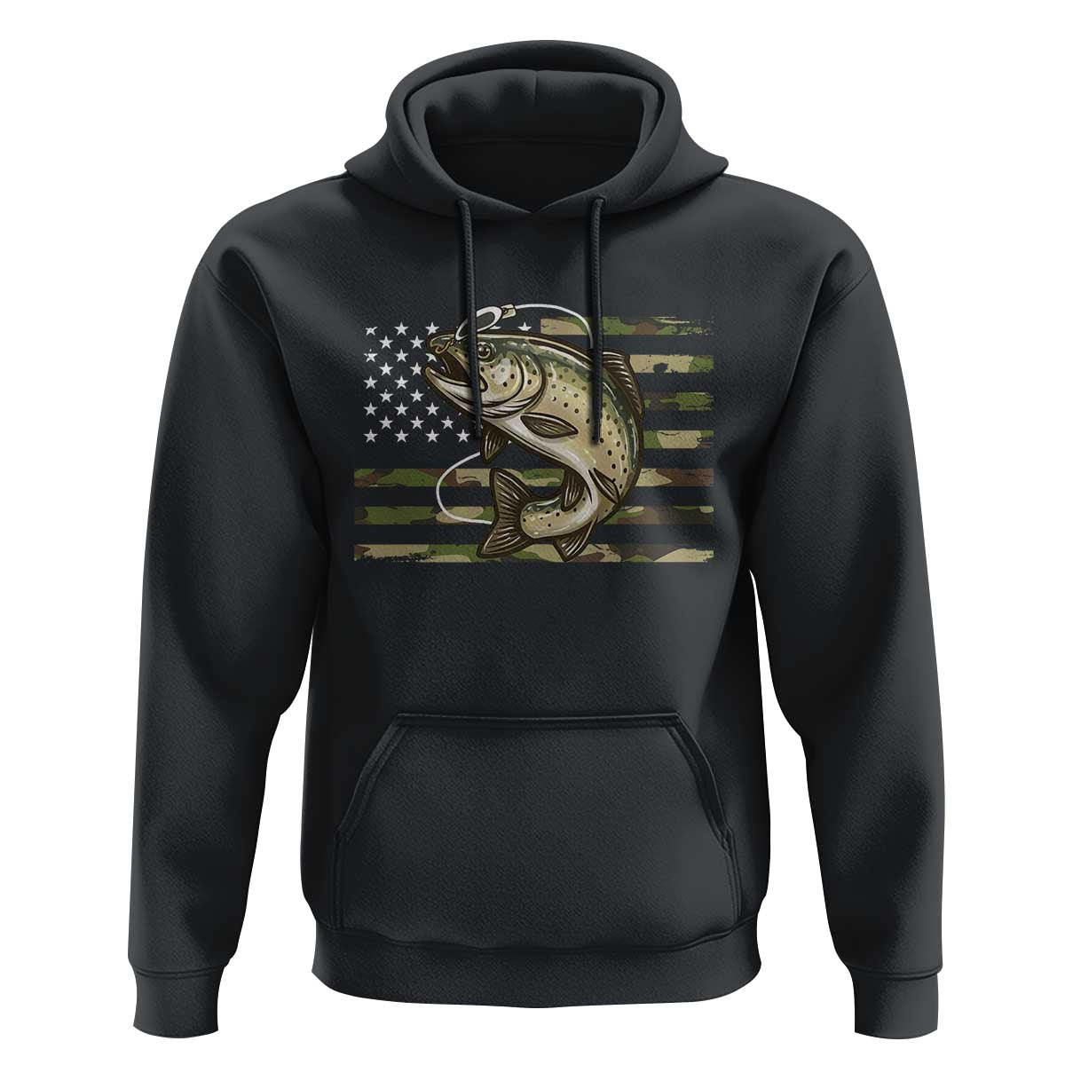 Camo Bass Fishing Hoodie Patriotic US Flag Fisherman - Wonder Print Shop