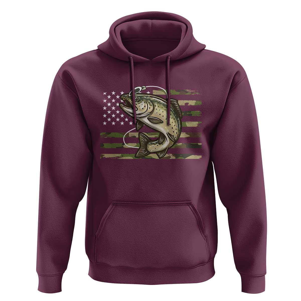 Camo Bass Fishing Hoodie Patriotic US Flag Fisherman - Wonder Print Shop