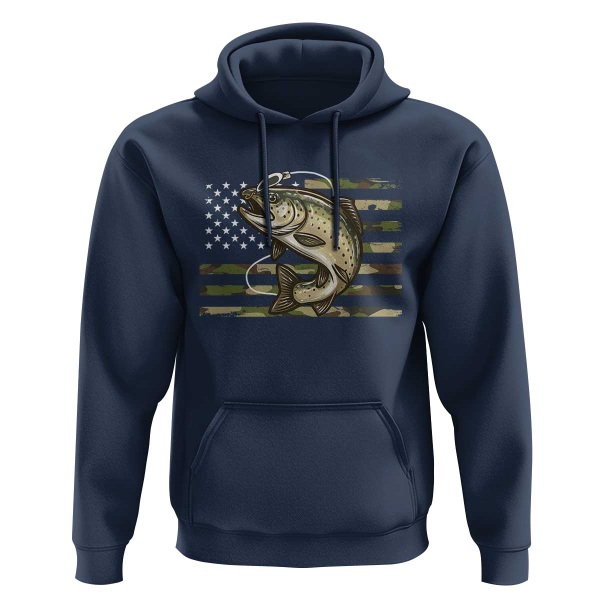 Camo Bass Fishing Hoodie Patriotic US Flag Fisherman - Wonder Print Shop