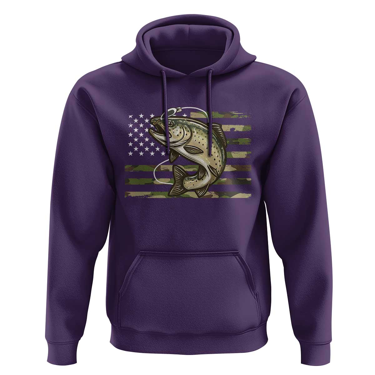 Camo Bass Fishing Hoodie Patriotic US Flag Fisherman - Wonder Print Shop