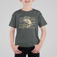 Camo Bass Fishing T Shirt For Kid Patriotic US Flag Fisherman - Wonder Print Shop
