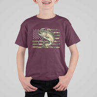 Camo Bass Fishing T Shirt For Kid Patriotic US Flag Fisherman - Wonder Print Shop