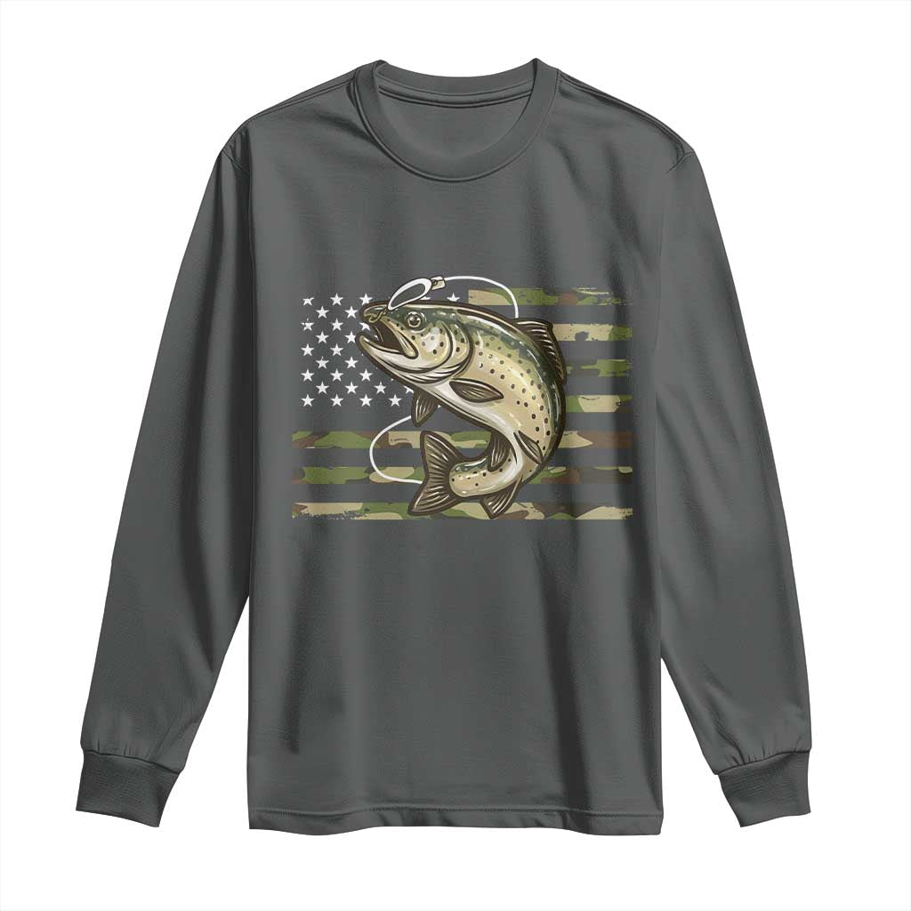 Camo Bass Fishing Long Sleeve Shirt Patriotic US Flag Fisherman - Wonder Print Shop