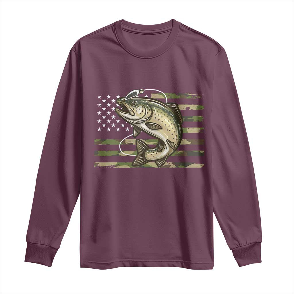 Camo Bass Fishing Long Sleeve Shirt Patriotic US Flag Fisherman - Wonder Print Shop