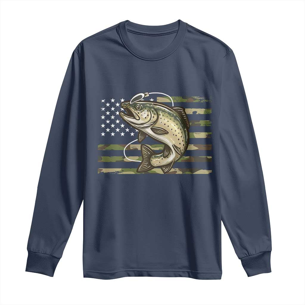 Camo Bass Fishing Long Sleeve Shirt Patriotic US Flag Fisherman - Wonder Print Shop