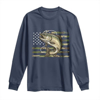 Camo Bass Fishing Long Sleeve Shirt Patriotic US Flag Fisherman - Wonder Print Shop
