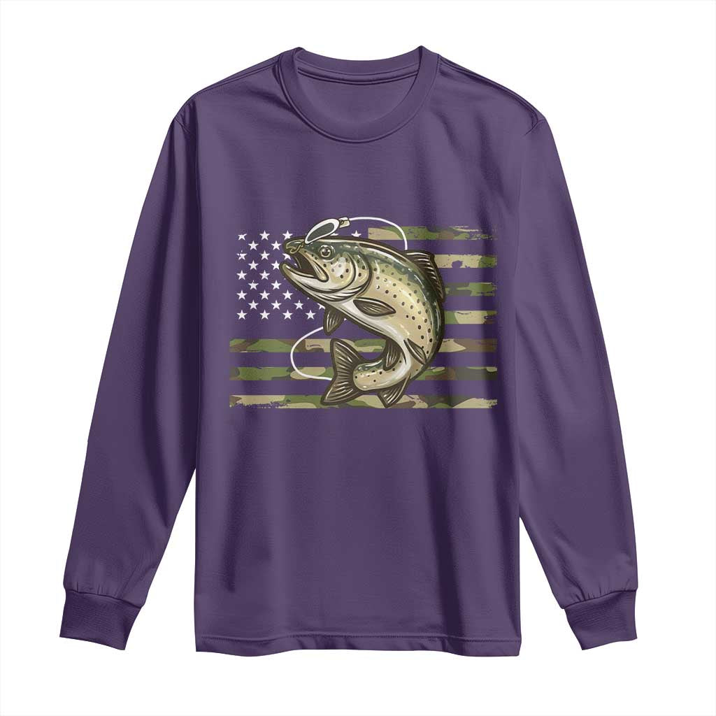 Camo Bass Fishing Long Sleeve Shirt Patriotic US Flag Fisherman - Wonder Print Shop