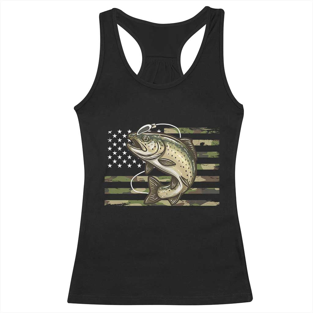 Camo Bass Fishing Racerback Tank Top Patriotic US Flag Fisherman - Wonder Print Shop