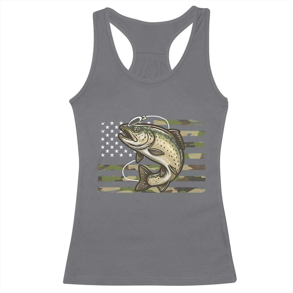 Camo Bass Fishing Racerback Tank Top Patriotic US Flag Fisherman - Wonder Print Shop