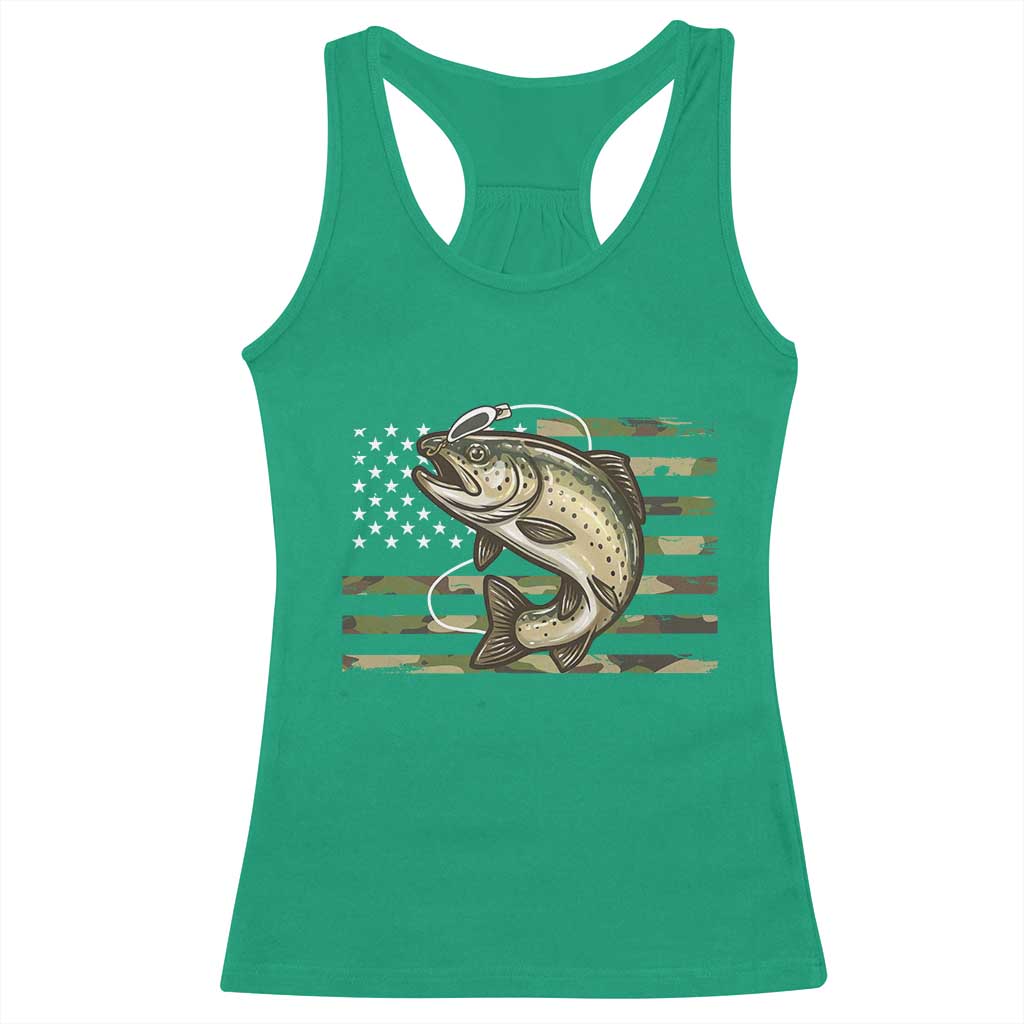 Camo Bass Fishing Racerback Tank Top Patriotic US Flag Fisherman - Wonder Print Shop
