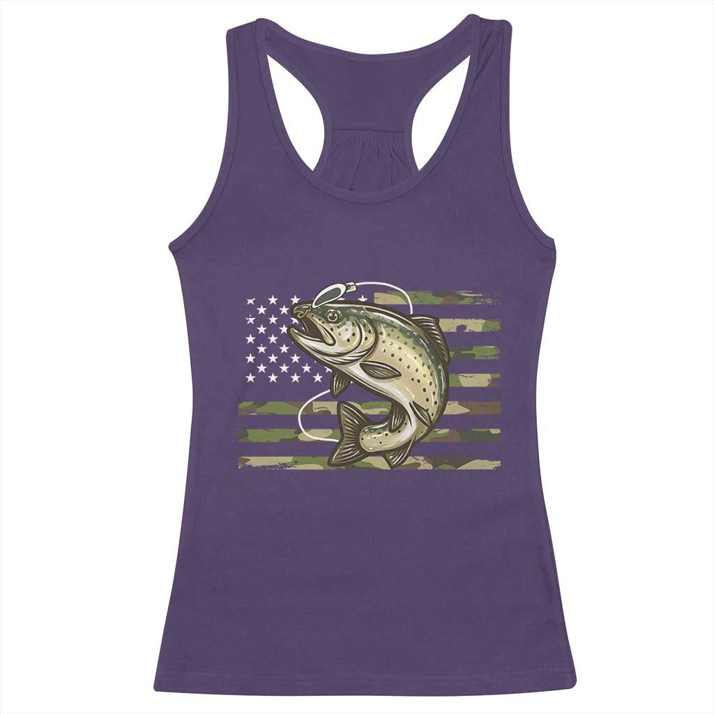Camo Bass Fishing Racerback Tank Top Patriotic US Flag Fisherman - Wonder Print Shop