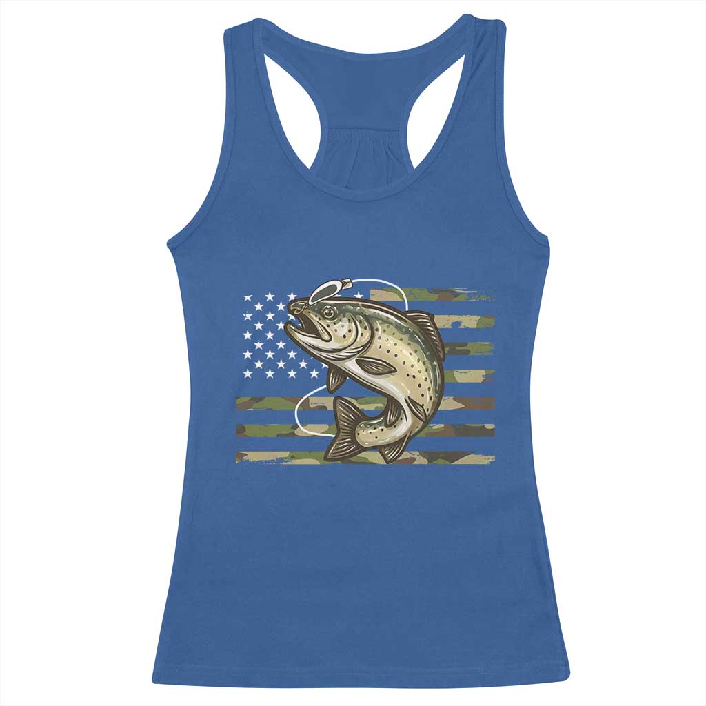 Camo Bass Fishing Racerback Tank Top Patriotic US Flag Fisherman - Wonder Print Shop