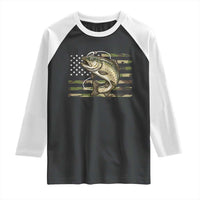 Camo Bass Fishing Raglan Shirt Patriotic US Flag Fisherman - Wonder Print Shop