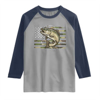 Camo Bass Fishing Raglan Shirt Patriotic US Flag Fisherman - Wonder Print Shop