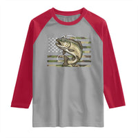 Camo Bass Fishing Raglan Shirt Patriotic US Flag Fisherman - Wonder Print Shop