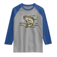 Camo Bass Fishing Raglan Shirt Patriotic US Flag Fisherman - Wonder Print Shop