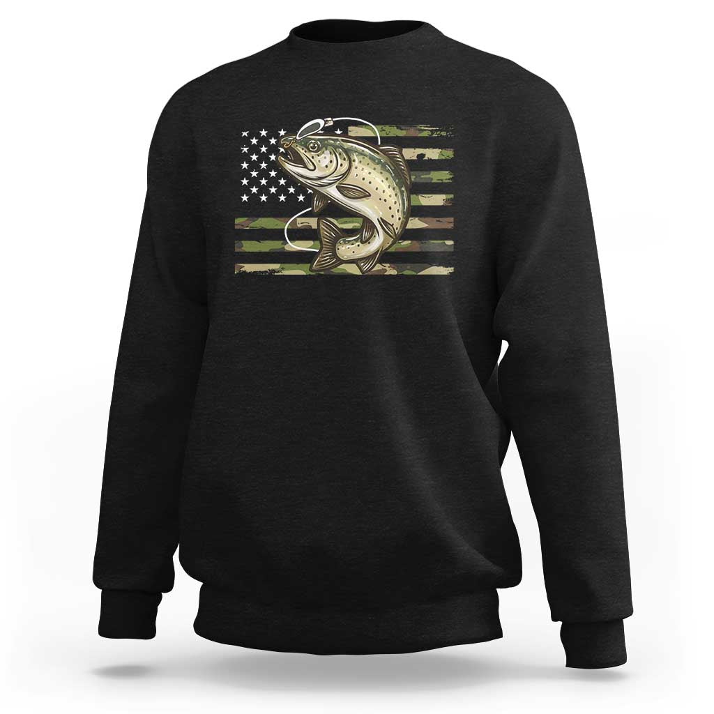 Camo Bass Fishing Sweatshirt Patriotic US Flag Fisherman - Wonder Print Shop