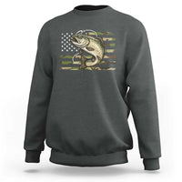Camo Bass Fishing Sweatshirt Patriotic US Flag Fisherman - Wonder Print Shop