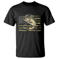 Camo Bass Fishing T Shirt Patriotic US Flag Fisherman - Wonder Print Shop