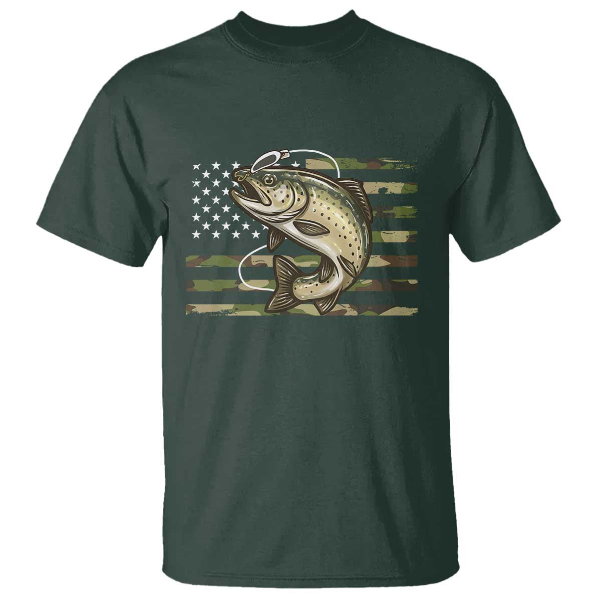 Camo Bass Fishing T Shirt Patriotic US Flag Fisherman - Wonder Print Shop