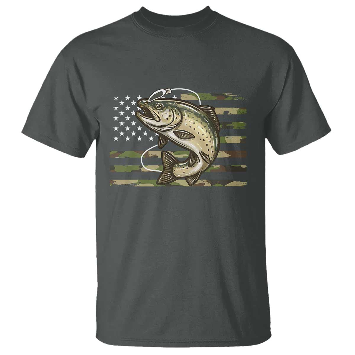 Camo Bass Fishing T Shirt Patriotic US Flag Fisherman - Wonder Print Shop