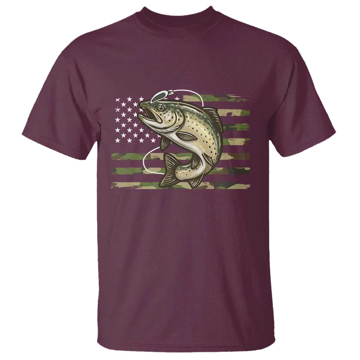 Camo Bass Fishing T Shirt Patriotic US Flag Fisherman - Wonder Print Shop