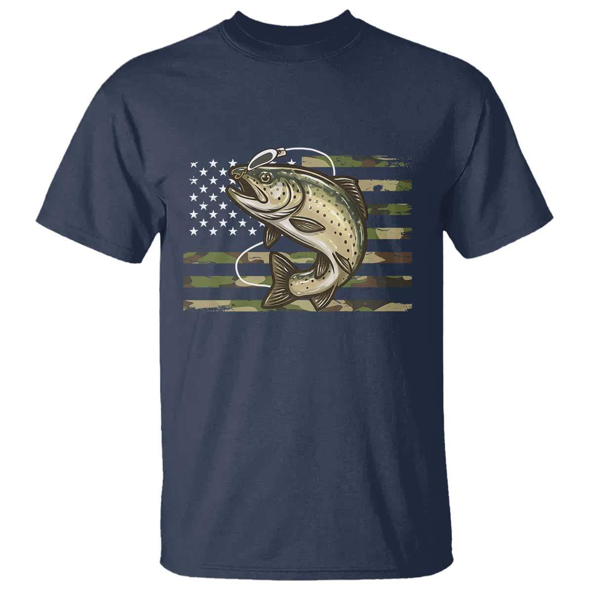 Camo Bass Fishing T Shirt Patriotic US Flag Fisherman - Wonder Print Shop
