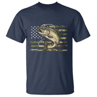 Camo Bass Fishing T Shirt Patriotic US Flag Fisherman - Wonder Print Shop