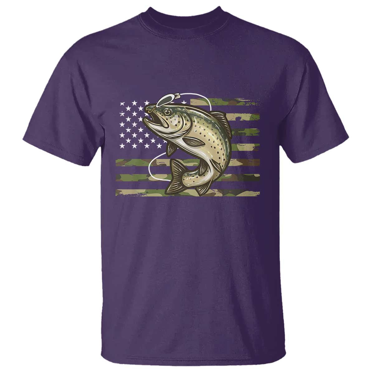 Camo Bass Fishing T Shirt Patriotic US Flag Fisherman - Wonder Print Shop