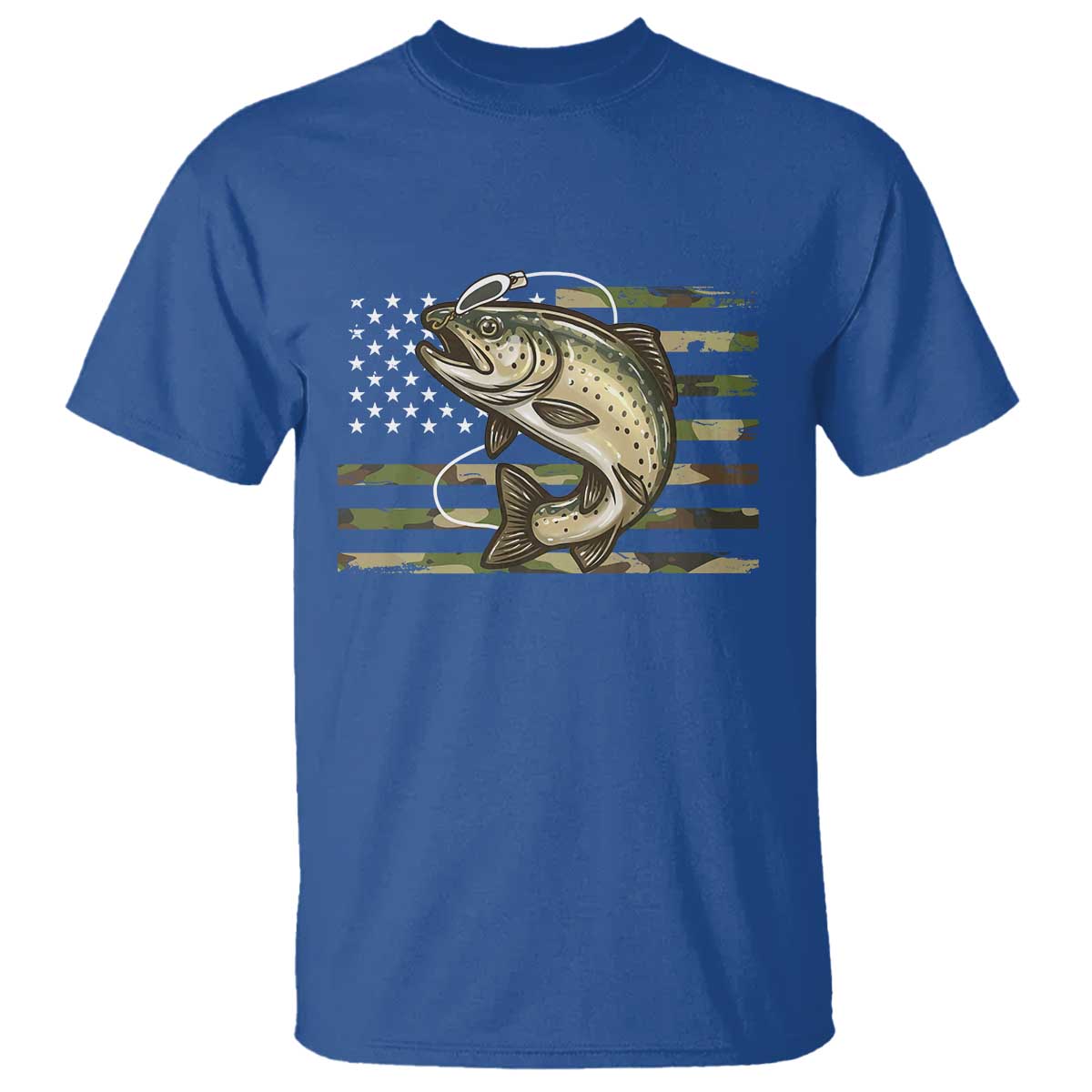 Camo Bass Fishing T Shirt Patriotic US Flag Fisherman - Wonder Print Shop