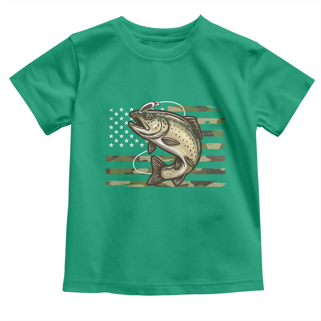 Camo Bass Fishing Toddler T Shirt Patriotic US Flag Fisherman - Wonder Print Shop