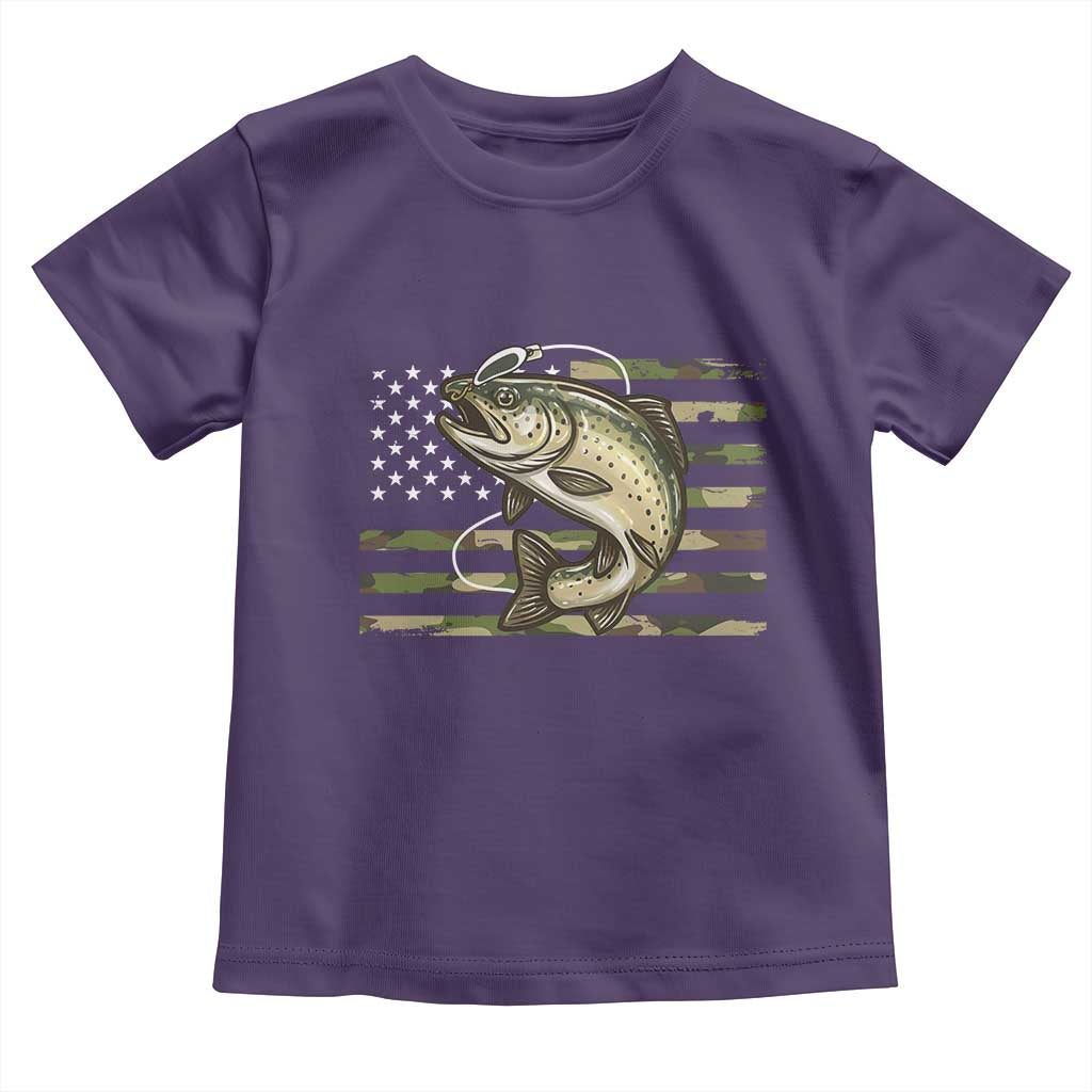 Camo Bass Fishing Toddler T Shirt Patriotic US Flag Fisherman - Wonder Print Shop