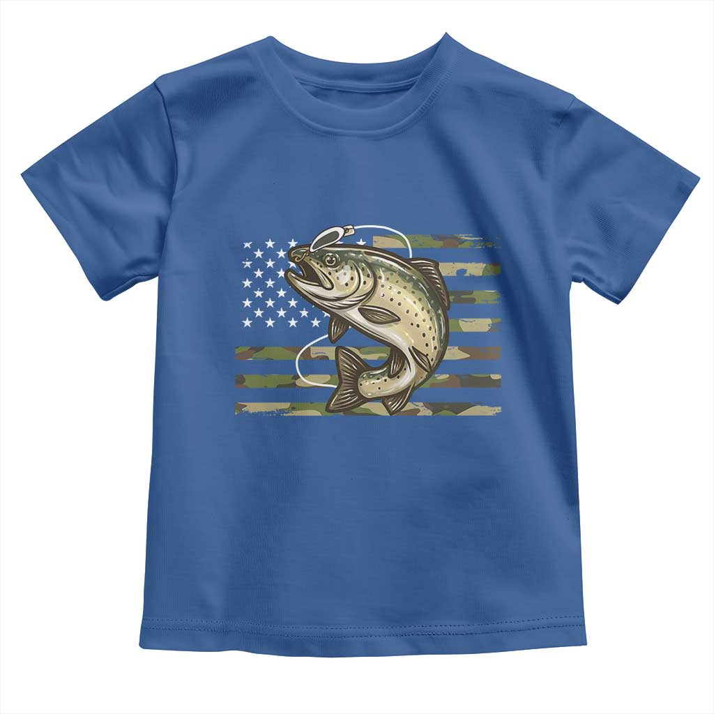 Camo Bass Fishing Toddler T Shirt Patriotic US Flag Fisherman - Wonder Print Shop