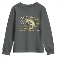 Camo Bass Fishing Youth Sweatshirt Patriotic US Flag Fisherman - Wonder Print Shop