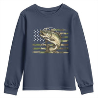 Camo Bass Fishing Youth Sweatshirt Patriotic US Flag Fisherman - Wonder Print Shop