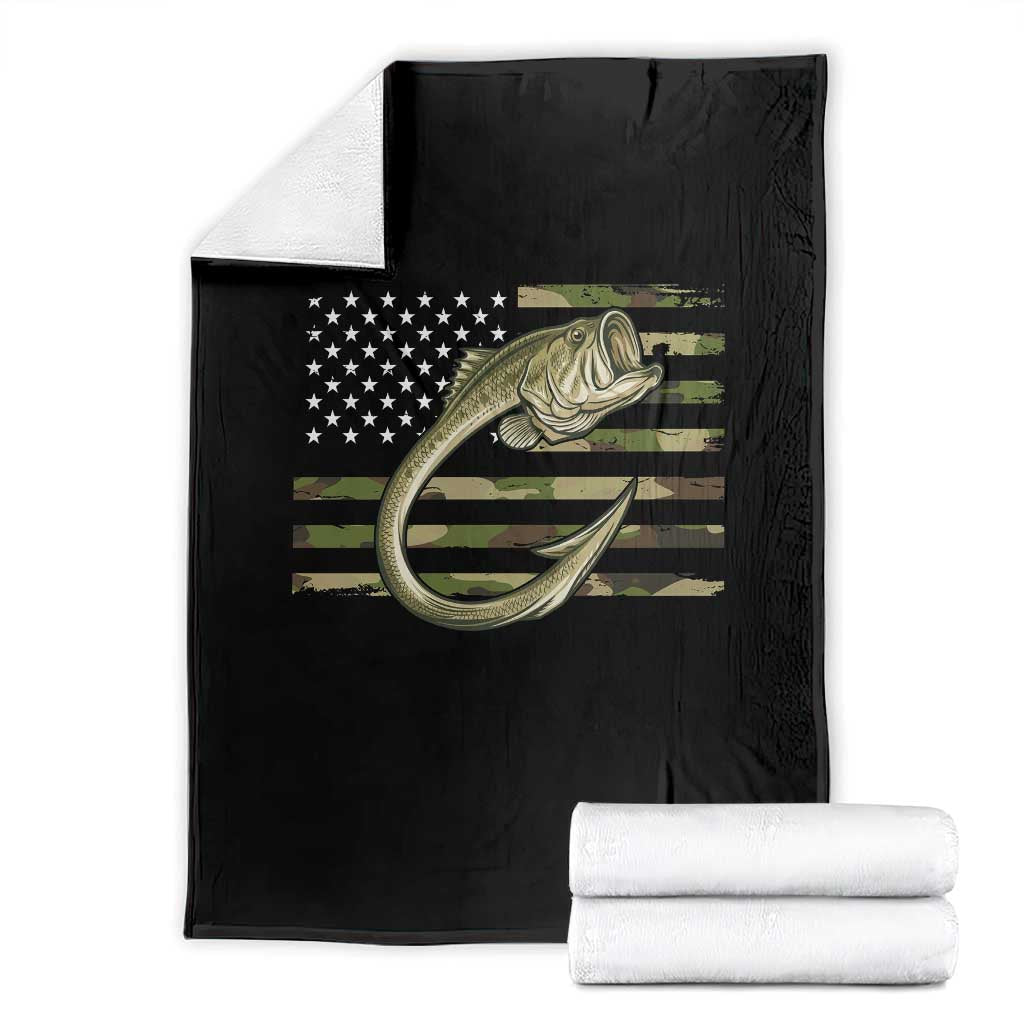 Camo Fish Hook Fishing Throw Blanket Patriotic US Flag Fisherman Camouflage Bass Fishing - Wonder Print Shop