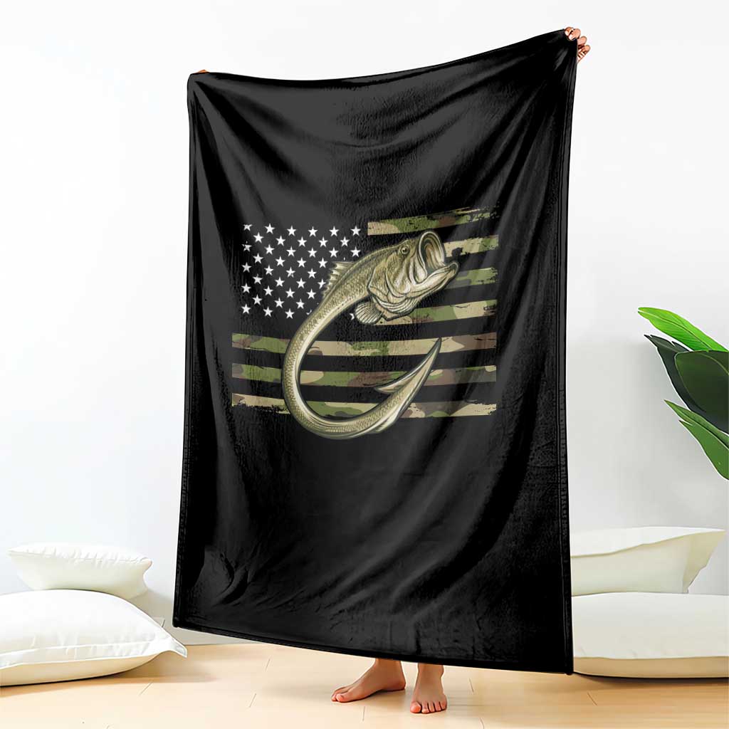 Camo Fish Hook Fishing Throw Blanket Patriotic US Flag Fisherman Camouflage Bass Fishing - Wonder Print Shop