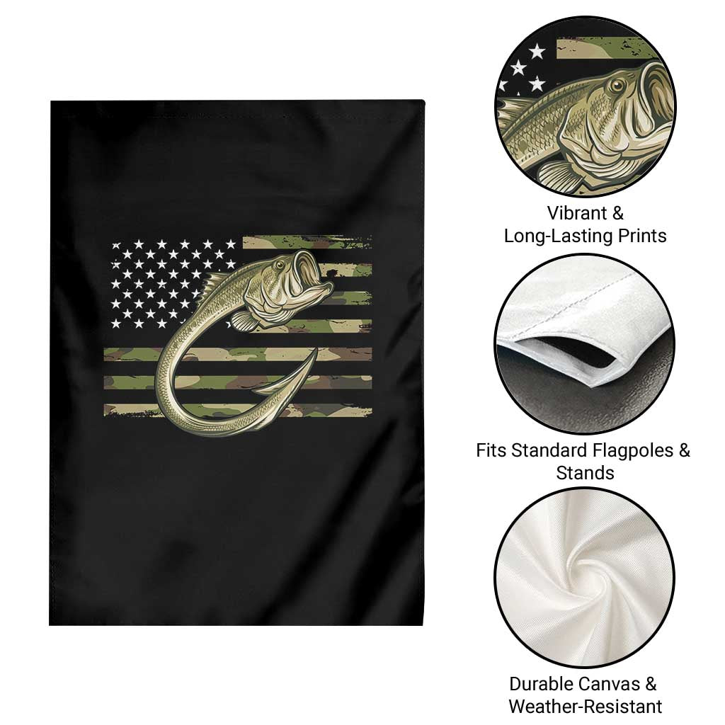 Camo Fish Hook Fishing Garden Flag Patriotic US Flag Fisherman Camouflage Bass Fishing - Wonder Print Shop