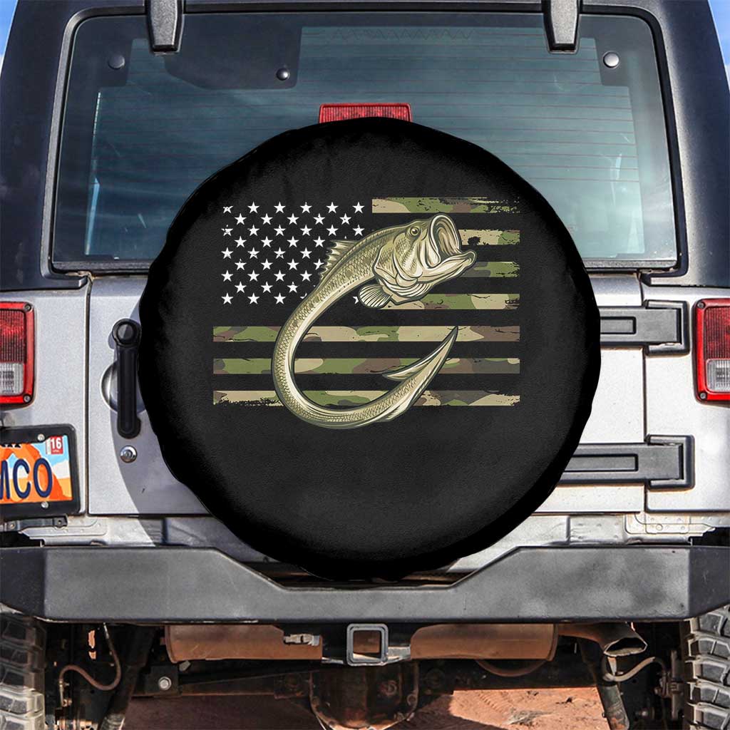 Camo Fish Hook Fishing Spare Tire Cover Patriotic US Flag Fisherman Camouflage Bass Fishing - Wonder Print Shop