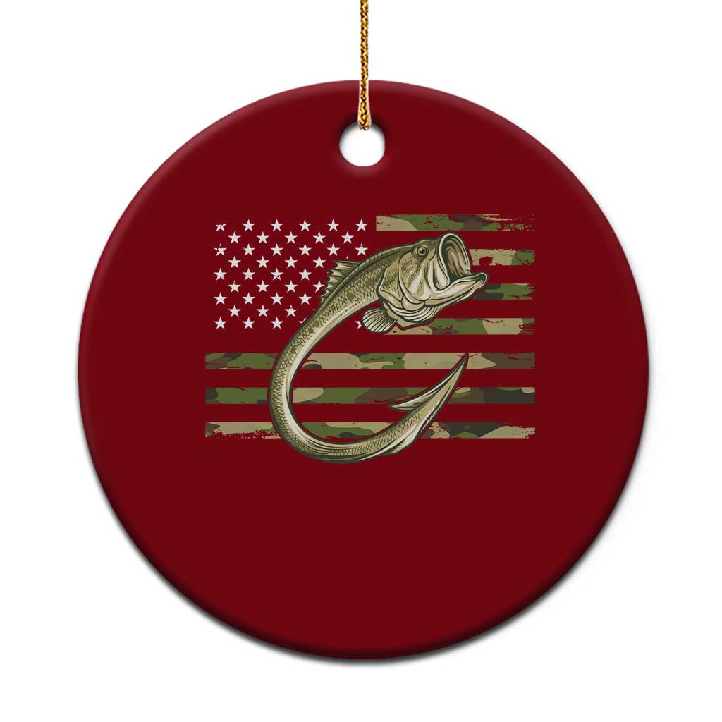 Camo Fish Hook Fishing Ceramic Ornament Patriotic US Flag Fisherman Camouflage Bass Fishing - Wonder Print Shop