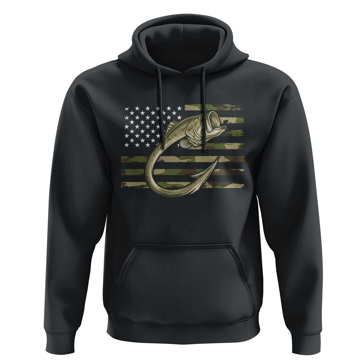Camo Fish Hook Fishing Hoodie Patriotic US Flag Fisherman Camouflage Bass Fishing - Wonder Print Shop