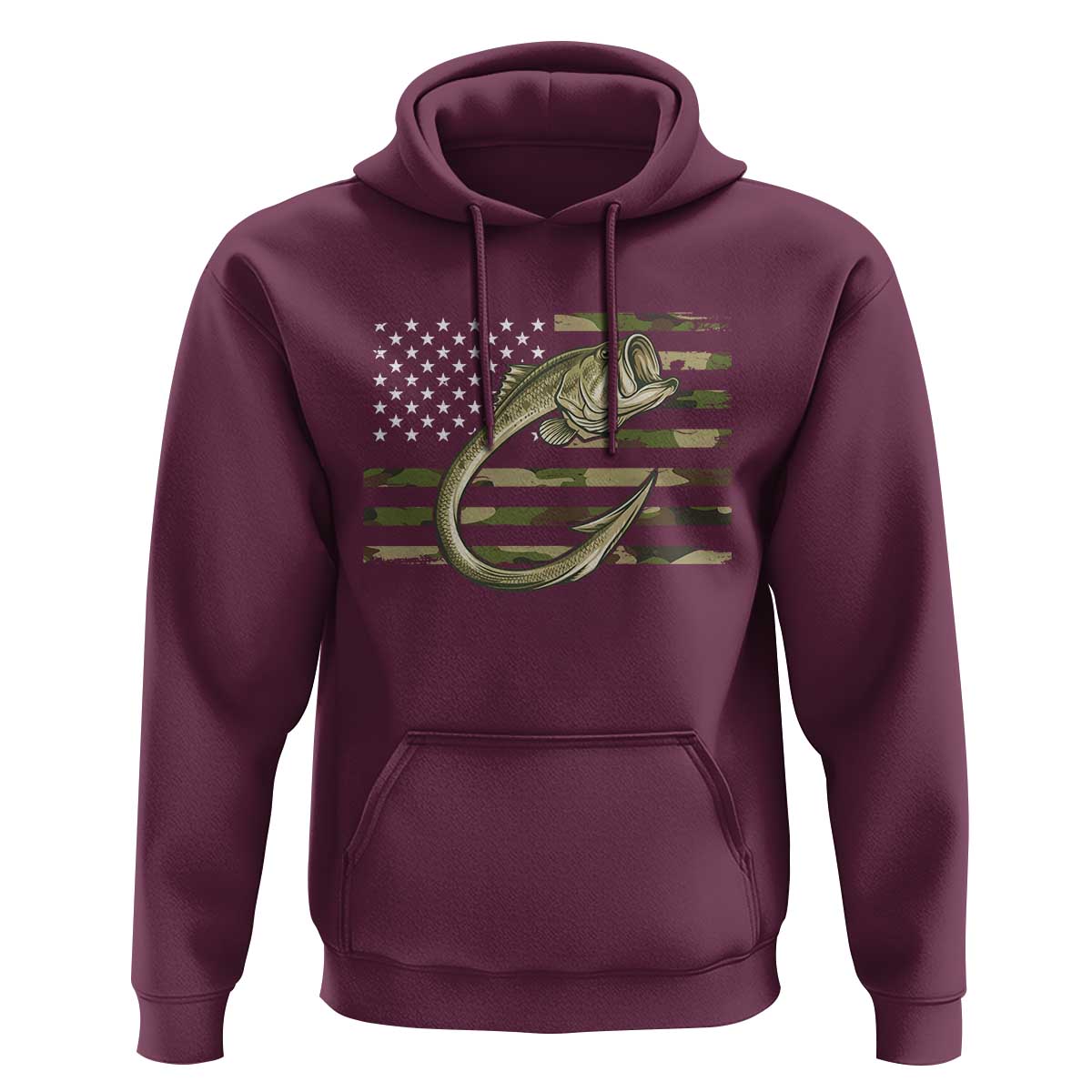 Camo Fish Hook Fishing Hoodie Patriotic US Flag Fisherman Camouflage Bass Fishing - Wonder Print Shop