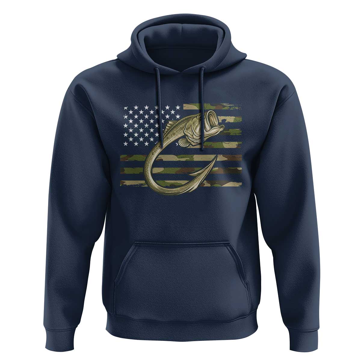 Camo Fish Hook Fishing Hoodie Patriotic US Flag Fisherman Camouflage Bass Fishing - Wonder Print Shop
