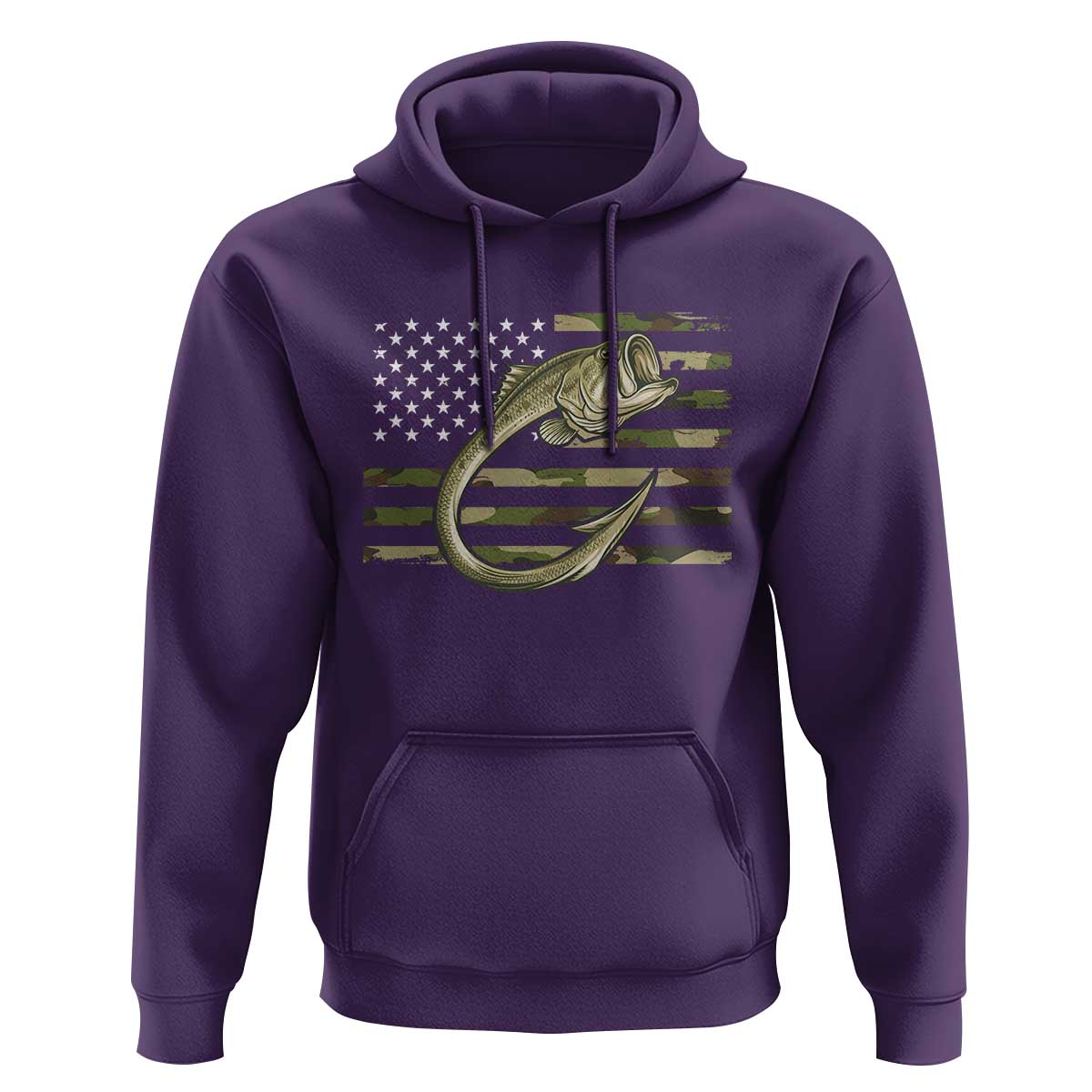 Camo Fish Hook Fishing Hoodie Patriotic US Flag Fisherman Camouflage Bass Fishing - Wonder Print Shop
