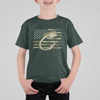 Camo Fish Hook Fishing T Shirt For Kid Patriotic US Flag Fisherman Camouflage Bass Fishing - Wonder Print Shop
