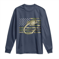 Camo Fish Hook Fishing Long Sleeve Shirt Patriotic US Flag Fisherman Camouflage Bass Fishing - Wonder Print Shop