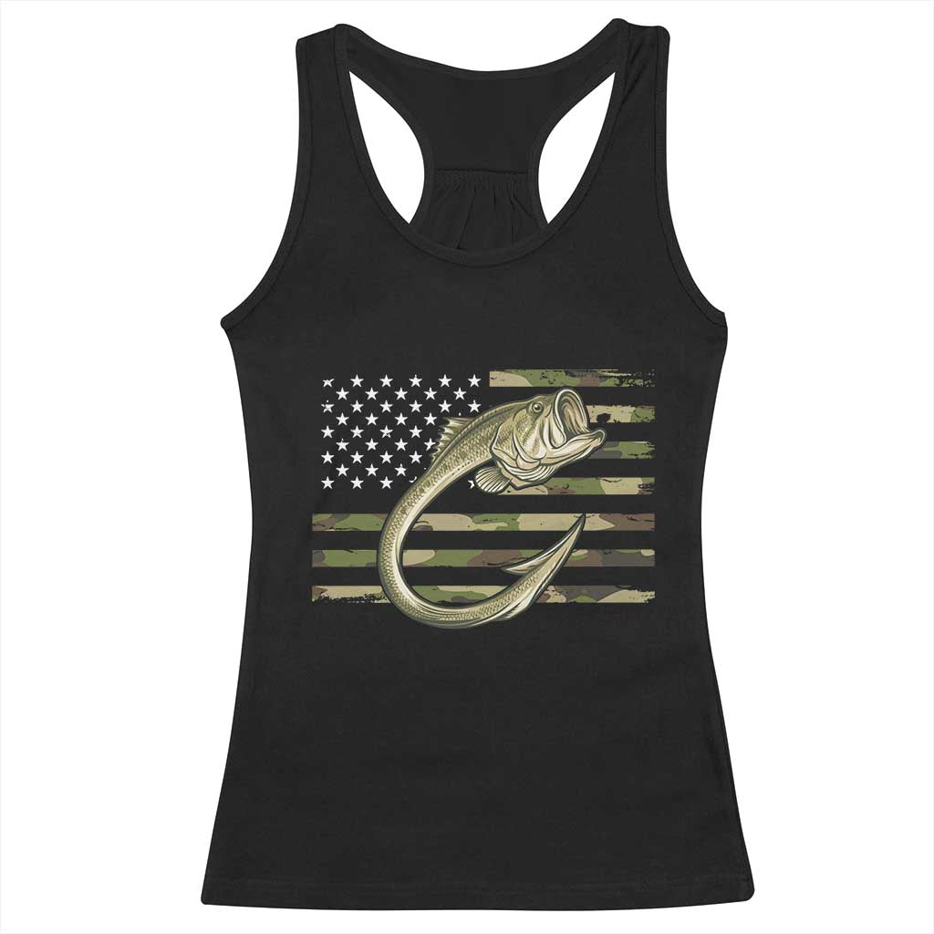Camo Fish Hook Fishing Racerback Tank Top Patriotic US Flag Fisherman Camouflage Bass Fishing - Wonder Print Shop